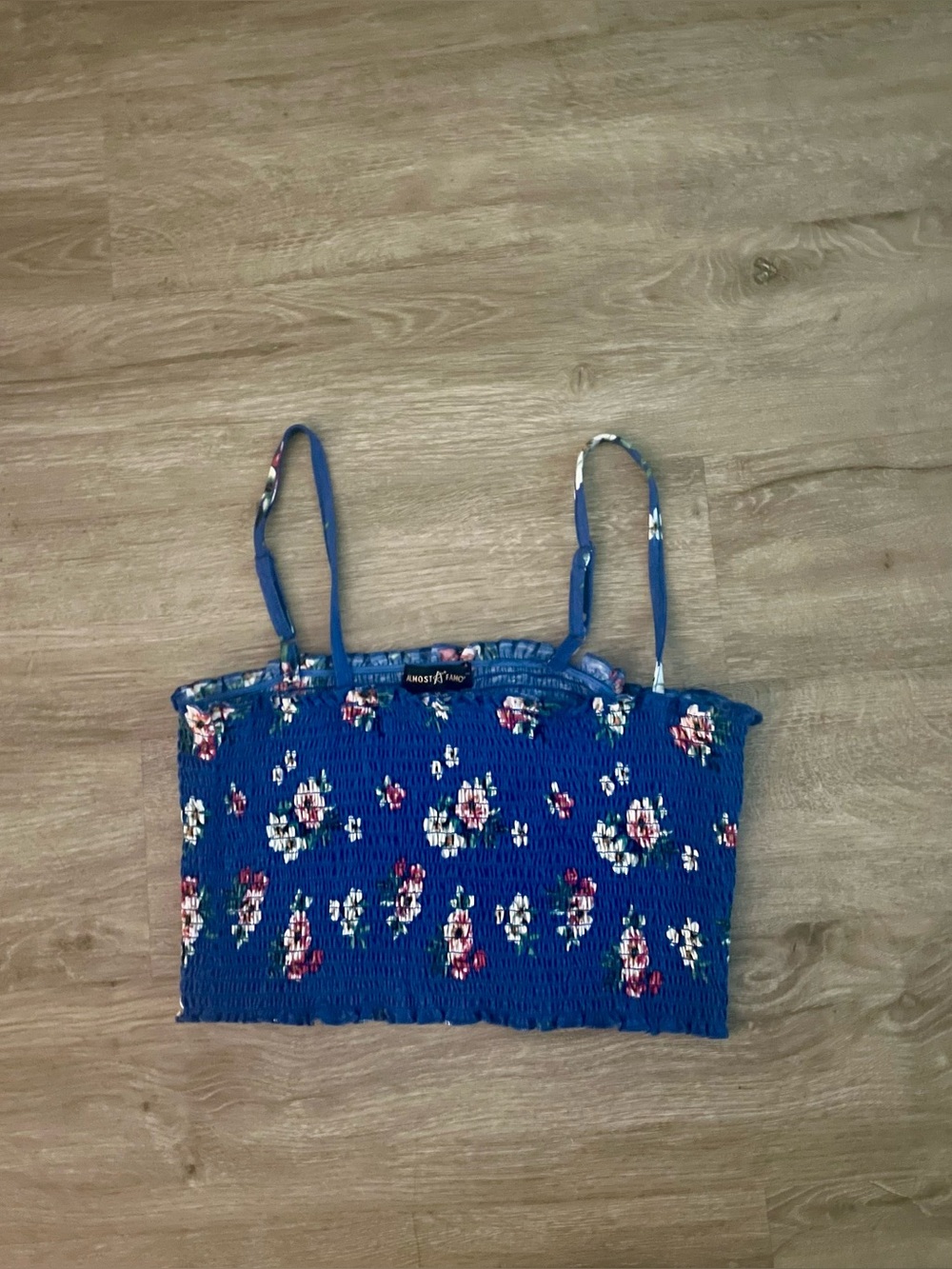 Almost Famous Blue Floral Smocked Crop Top Size XL